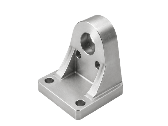 Fotorealistischer Aluminium-Rippenhalter mit Versteifungsrippe, Passbohrung und Befestigungsaugen